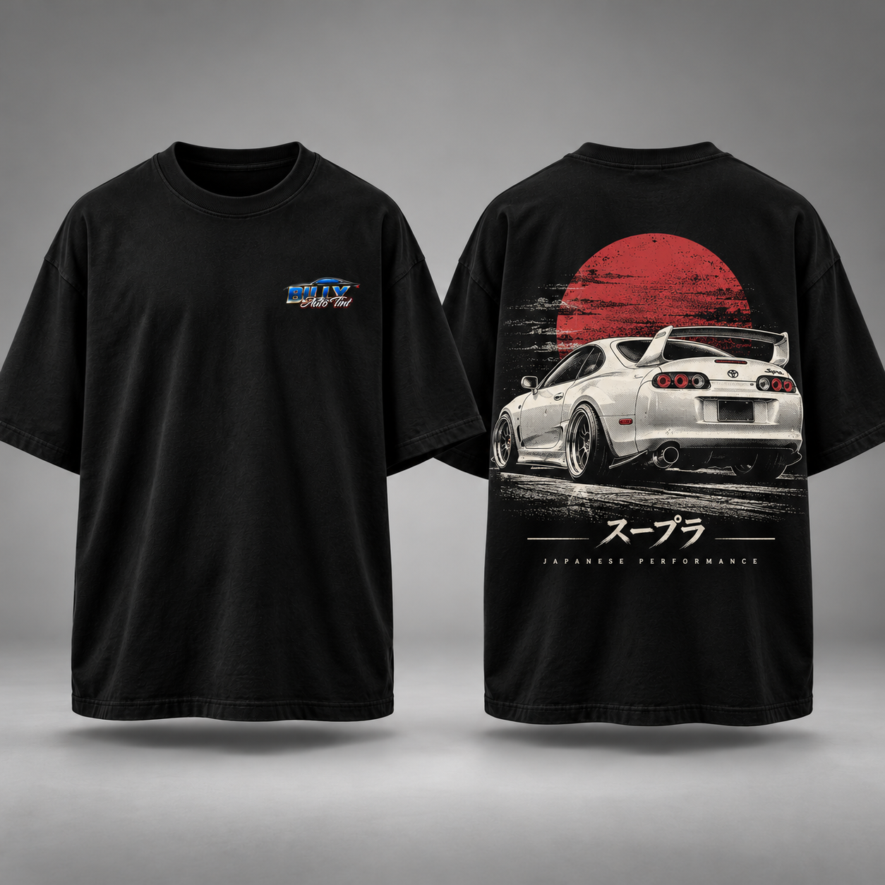 Camiseta oversized negra Supra Edition, vista frontal y posterior